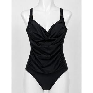 Trimshaper Black Ruched One Piece Swimsuit Tummy Control Plus Swimwear 24W